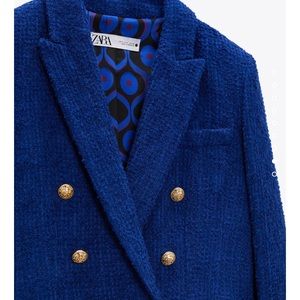 NWT Zara Textured Tailored Royal Cobalt Blue Blazer